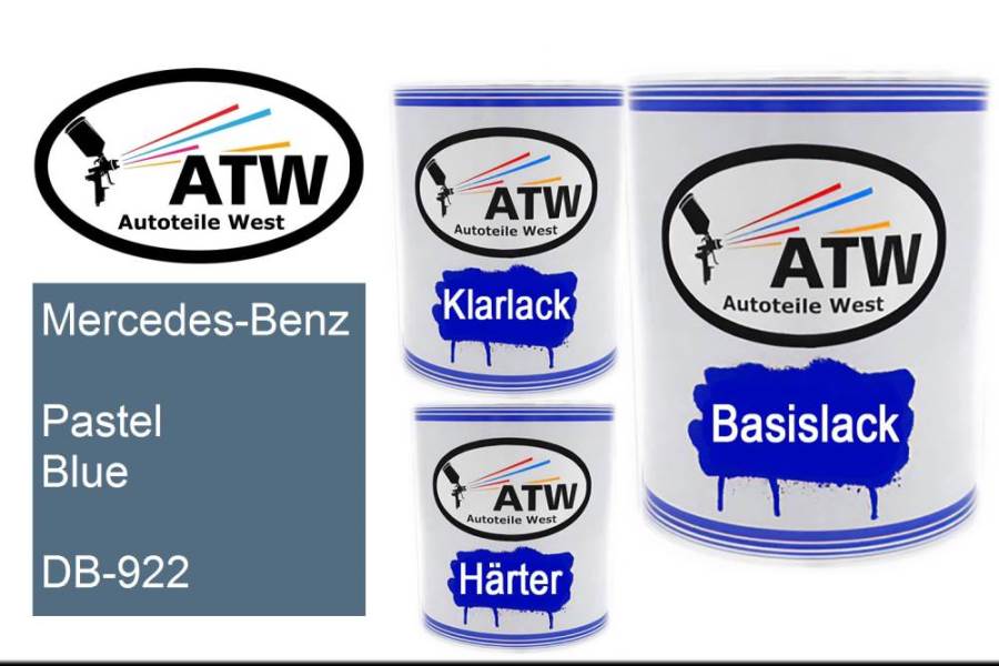 Mercedes-Benz, Pastel Blue, DB-922: 1L Lackdose + 1L Klarlack + 500ml Härter - Set, von ATW Autoteile West.